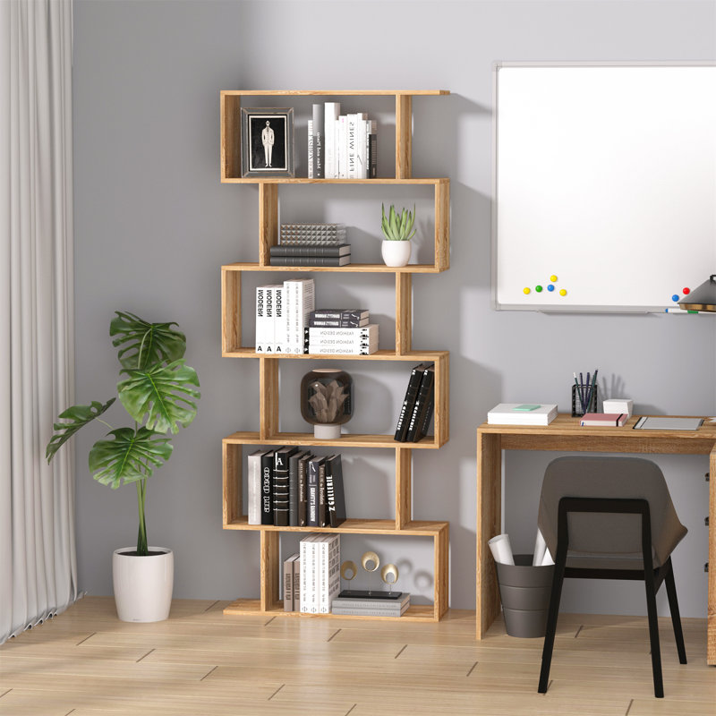 Crose 192cm H x 80cm W Geometric Bookcase, 192cm H x 80cm W x 23cm D, Brown