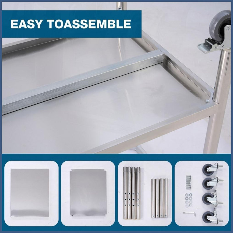 Table basse en acier inoxydable pour restaurant et amp; Maison, surface de travail de 24 po x 18 po avec hauteur de 34 po, facile à nettoyer et amp; Mobile