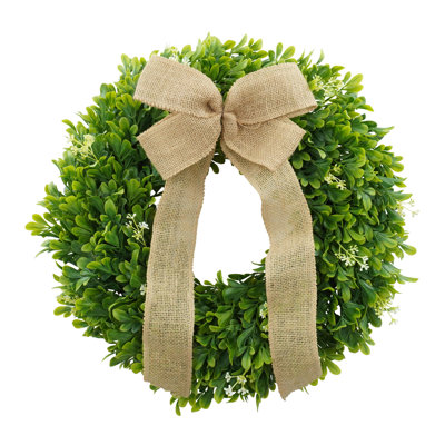 Couronne de buis avec toile de jute et boucles Shamrock