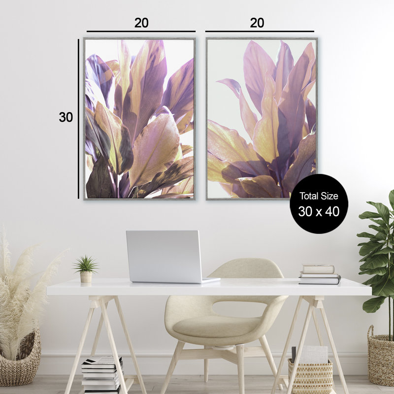 Ensemble de 2 giclées encadrées de feuilles tropicales ensoleillées, design par Gemma Bardot, H 30 po x l 40 po