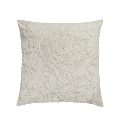 Tabitha Cream 20" Square Embroidered Throw Pillow
