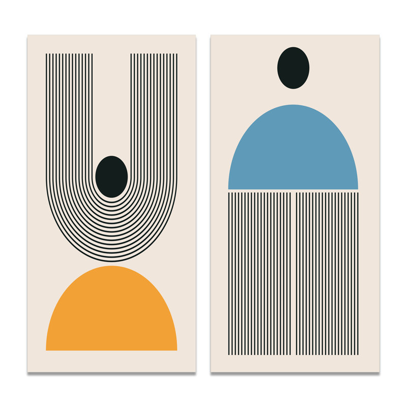 Minimal Late 20S Geometric Primitive Design III - ensemble de 2 peintures, Toile tendue, H 20 po x l 24 po x P 1 po