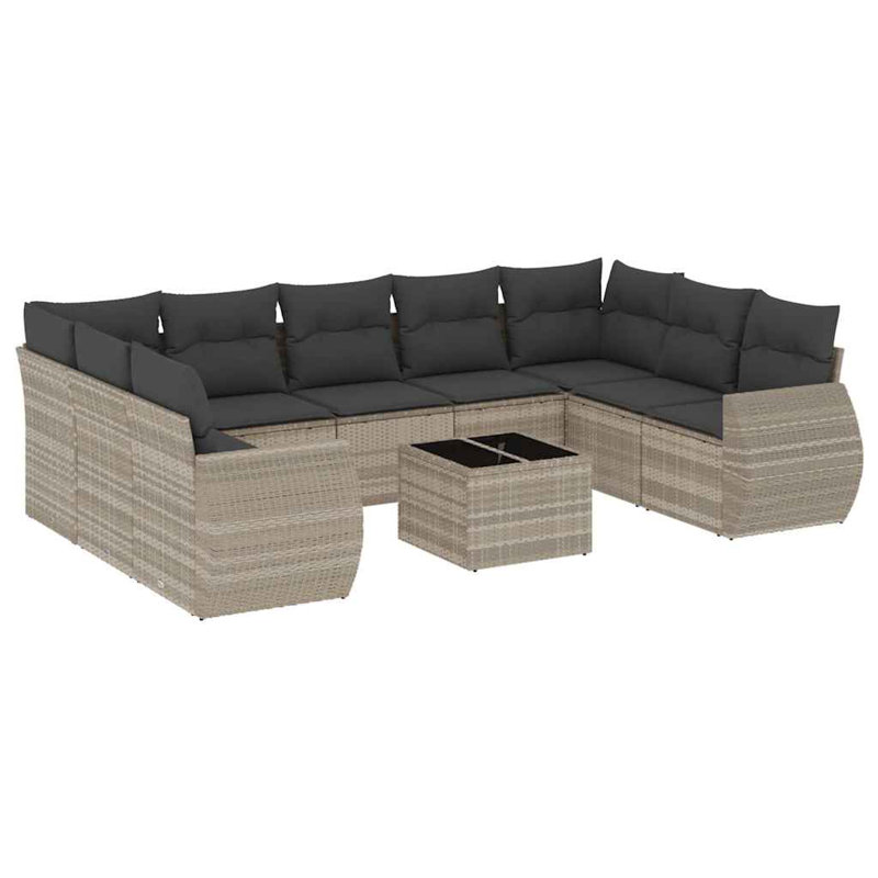  Ensemble de canapé de jardin en rotin PE gris clair grand, Gris foncé, Gris clair