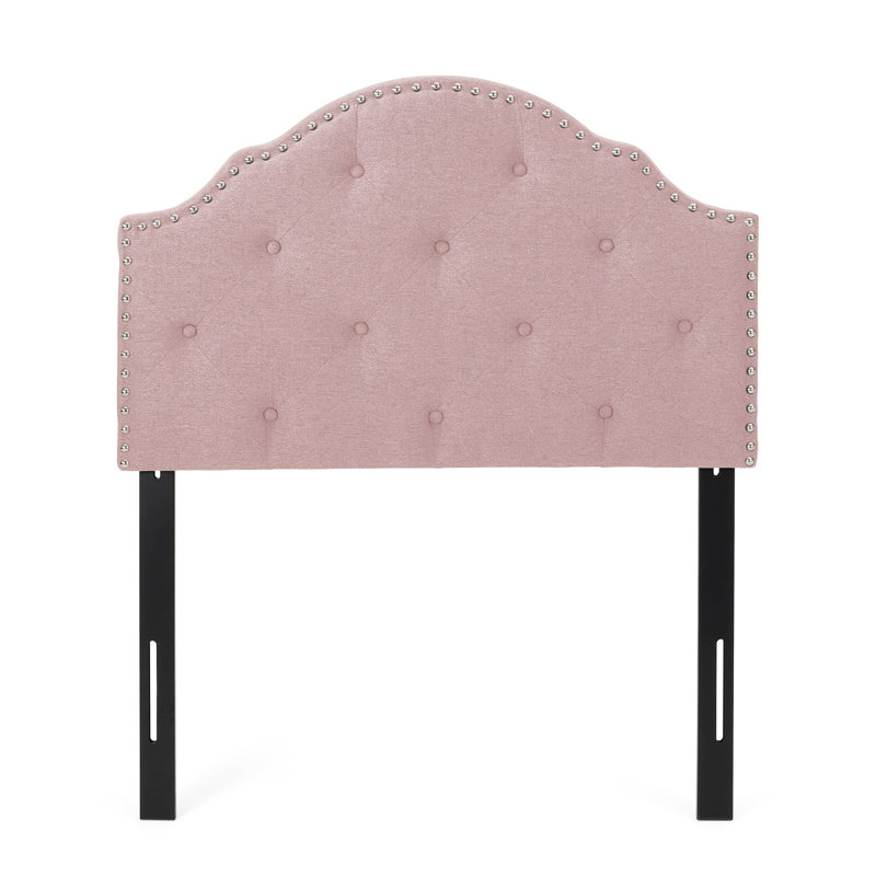 Contemporary Twin Headboard Upholstered In Blush, Showcasing Button And Nailhead Details Spectacular Diamond Stitch Fashionable Trim