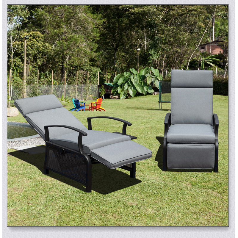 Chaise longue d'extérieur réglable en métal pour fauteuil inclinable et inclinable, Gris