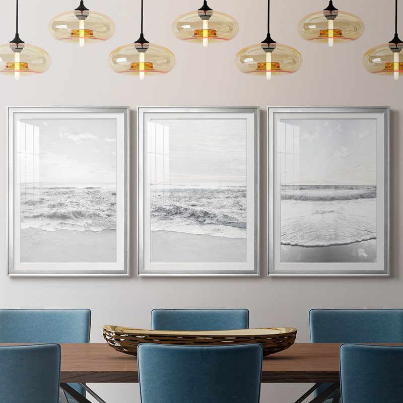 «Gentle Tides I», impression encadrée sur mesure de qualité supérieure mate - 3 pièces, Argent argent, H 19 po x l 27 po