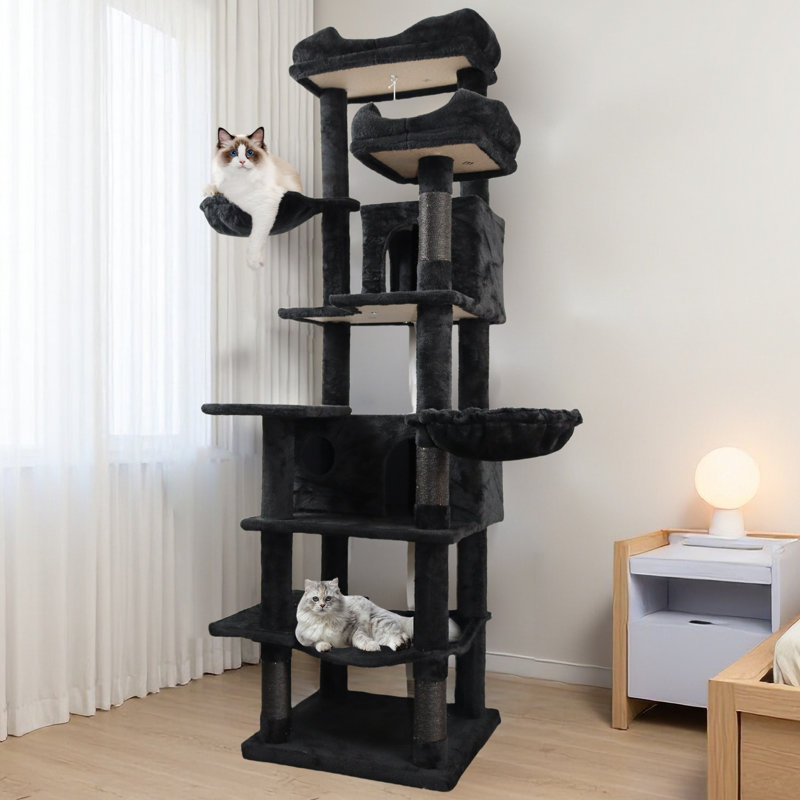 Tour pour arbre à chat à niveaux multiples 68 "avec hamacs, grotte pour chat et poteaux à griffer, Noir