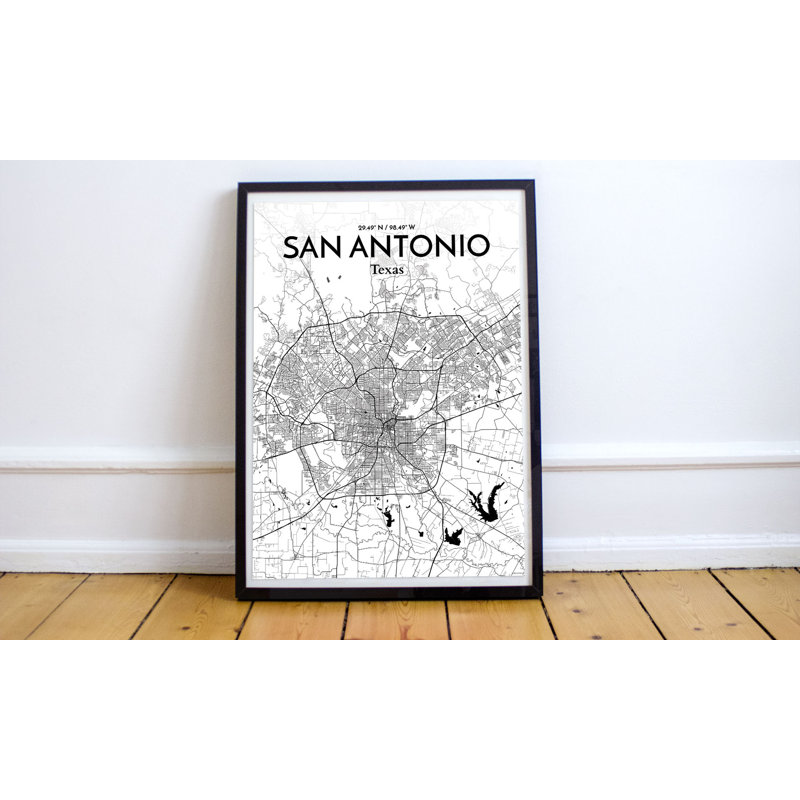 San Antonio City Map - Unframed Graphic Art Print on Paper, 43.2cm H x 27.9cm W x 0.1cm D, Grey/White