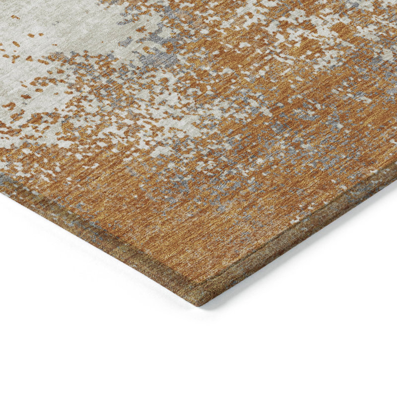 Copper and Beige Rectangular Washable Synthetic Rug