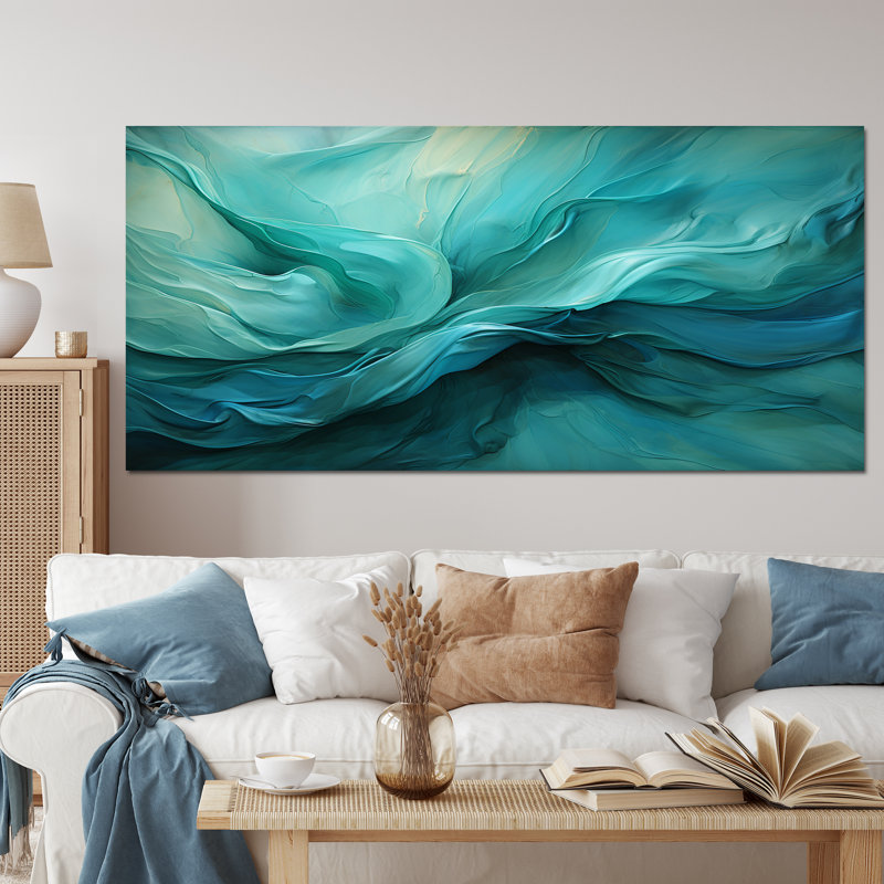 Turquoise Tranquility V - paysages abstraits, impressions sur toile, Toile tendue, H 28 po x l 60 po, Sans cadre