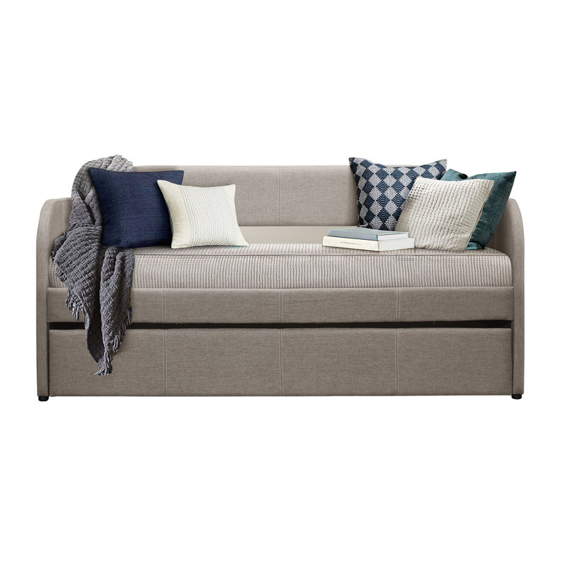 Modern Design Daybed Upholstery Arch Shaped Back Panel Modern Home Furniture 1pc Pull-out Trundle Bed with Casters