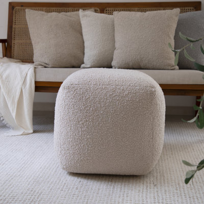 Nertila Mid-Century Modern Solid Handwoven Square Boucle Upholstered Ottoman Pouf