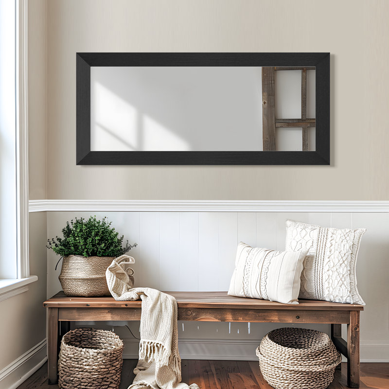 71"*31"Solid wood inner beveled edge, right-angled rectangular black full-length mirror