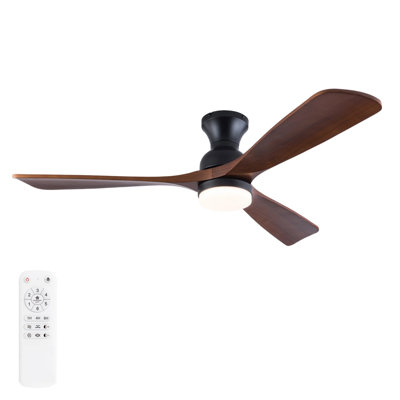 52 Inch Modern Black Ceiling Fans With Lights, 3 Color Dimmable LED, 3 Solide Wood Blades Ceiling Fan With Remote Control Reversible DC Motor