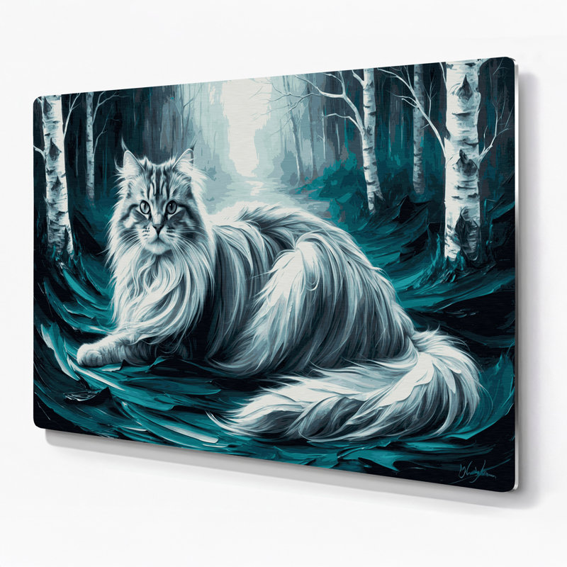 Chats, forêt norvégienne, chat, art mural gris en métal, H 144 po x l 216 po x P 0,05 po