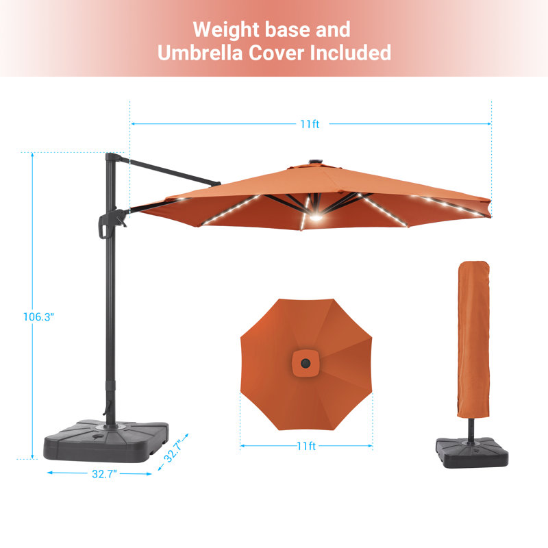 Parasol en porte-à-faux illuminé avec base Jamestown, Rouge