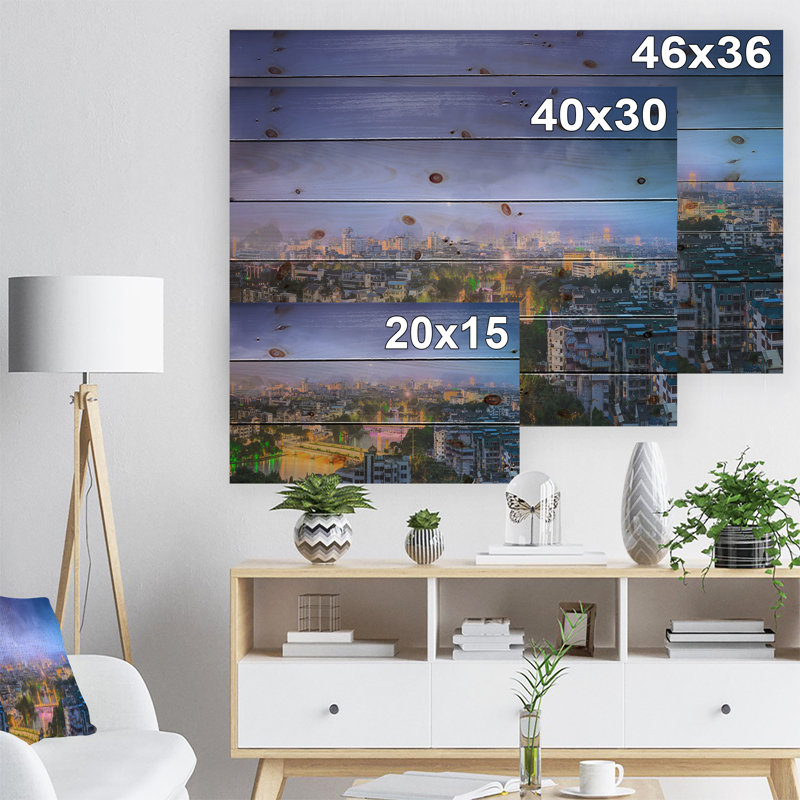 «Li River and Karst Hills Panorama - Cityscape», impression, H 15 po x l 20 po x P 1 po, Bois