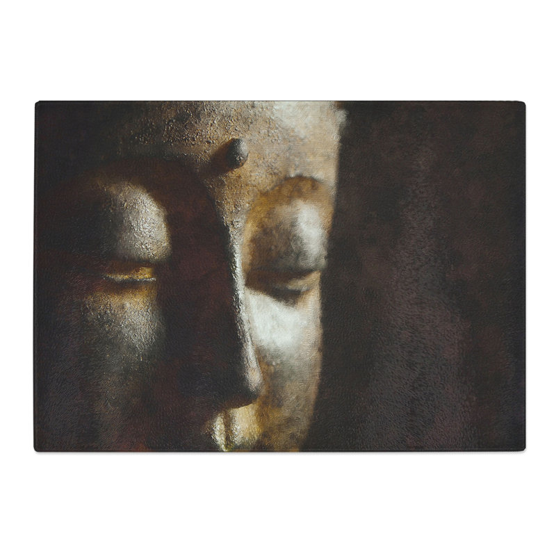 Tempered Glass Golden Buddha Statue Chopping Board, 28.5 cm x 39 cm