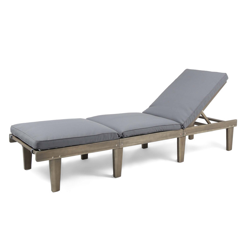 Acacia Wood Chaise Lounge With Full-Length Cushion For Outdoor Relaxation And Style, Beige Cushion/Teak Frame
