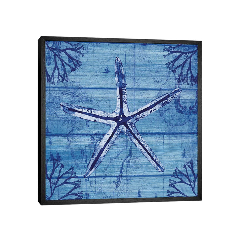 Indigo Starfish by Susan Jill - Print on Canvas, Black Floater Framed, 45.72cm H x 45.72cm W x 3.81cm D