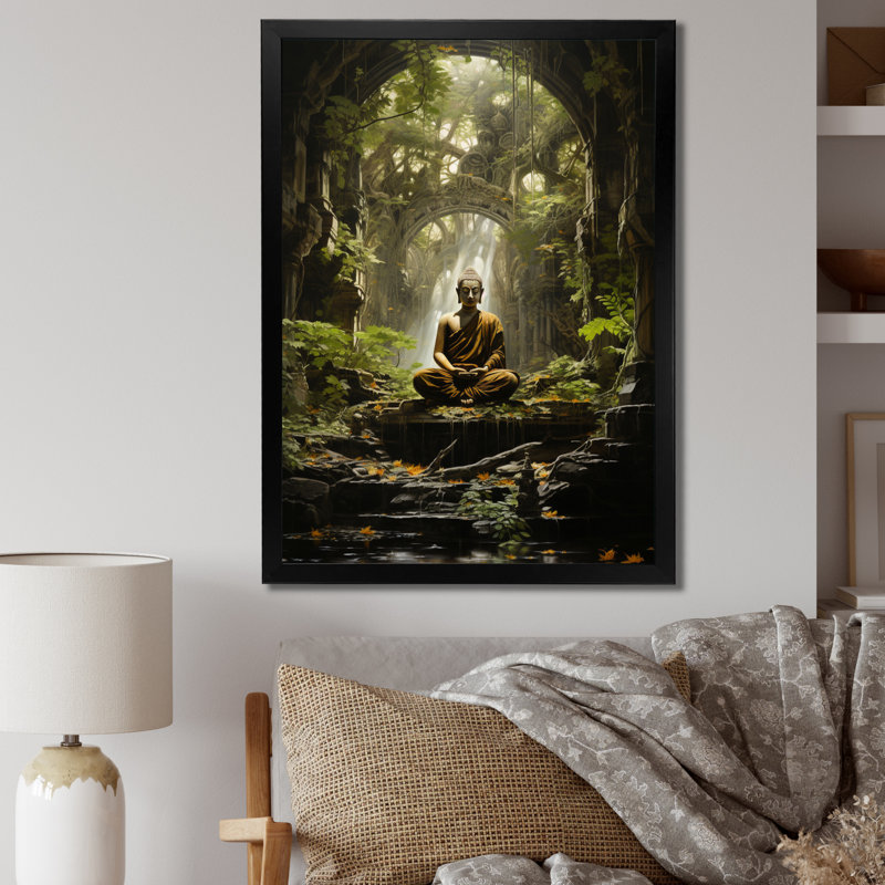 «Green Buddhist Art Buddhas Enlightenment» sur impression sur toile, Cadre photo noir, L 16 po x H 32 po