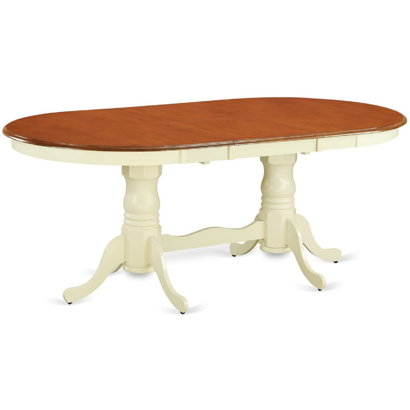 9 Piece Dining Set Includes an Oval Dining Table with Butterfly Leaf and 8 Kitchen Chairs, Buttermilk & Cherry