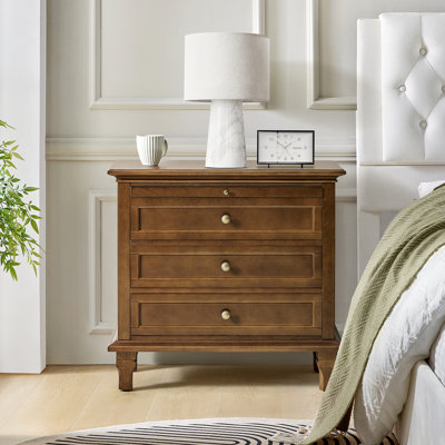 Arthelia Traditional 28.37''W 3-Drawer End Table with Charging Station and Pull-out Shelf