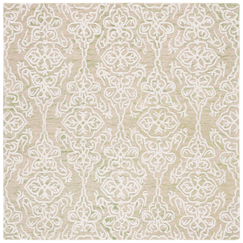 Anjaly Hand Tufted Wool Damask Rug, Square 6'