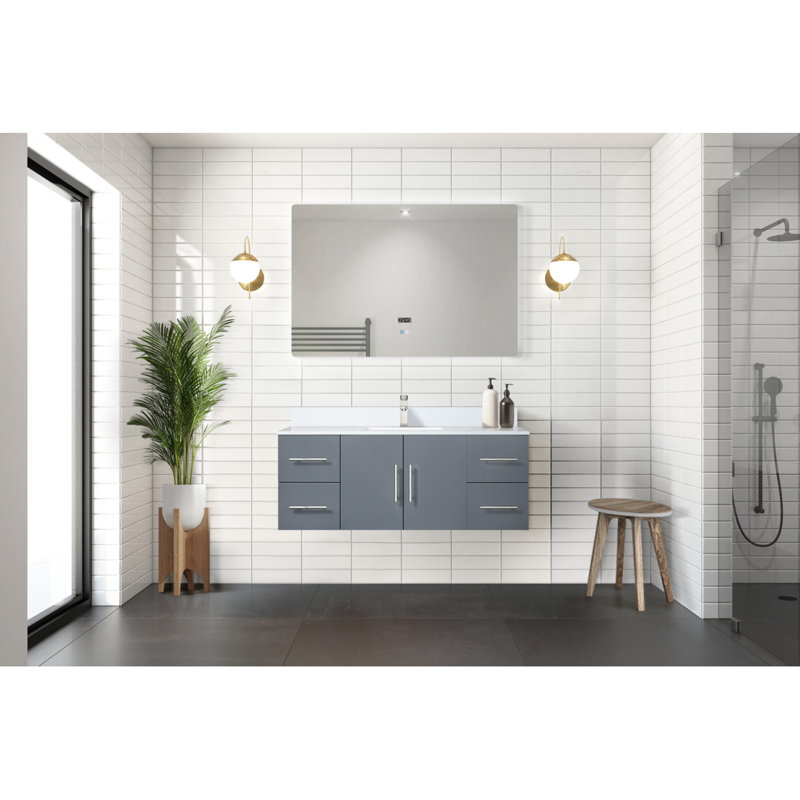 Meuble-lavabo de salle de bain 48 po X P 22 po D, avec plateau en quartz blanc, Gris foncé