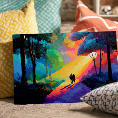 Sunlit Rainbow Forest Couple, art mural sur toile tendue romantique