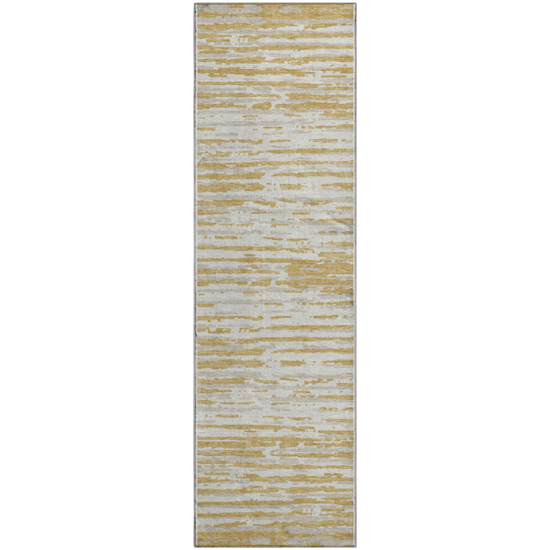 Premium Machine Washable Prisco Gold Rug, Runner 2'3" x 7'6"