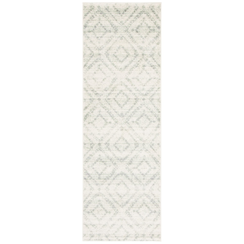 Almus Geometric Ivory/Green Area Rug, Runner 2'6" x 8'