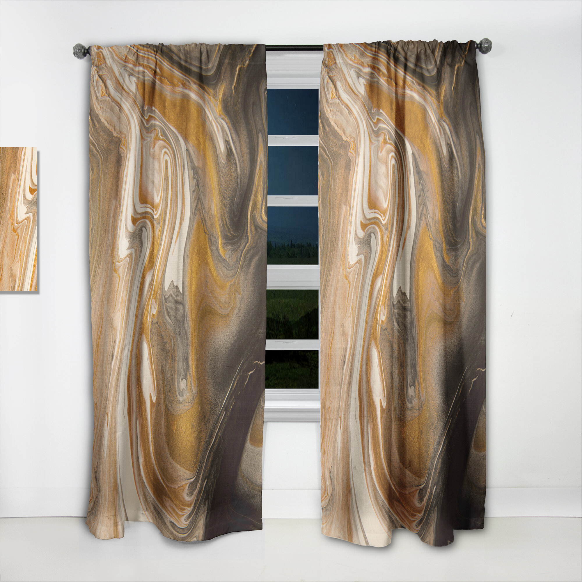 DesignArt Tonesth Linen Abstract Semi-Sheer Thermal Rod Pocket Single  Curtain Panel