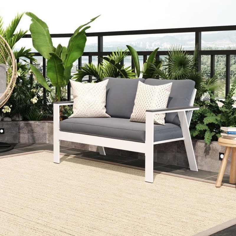 All-Weather Aluminum Patio Loveseat With Angled Backrest