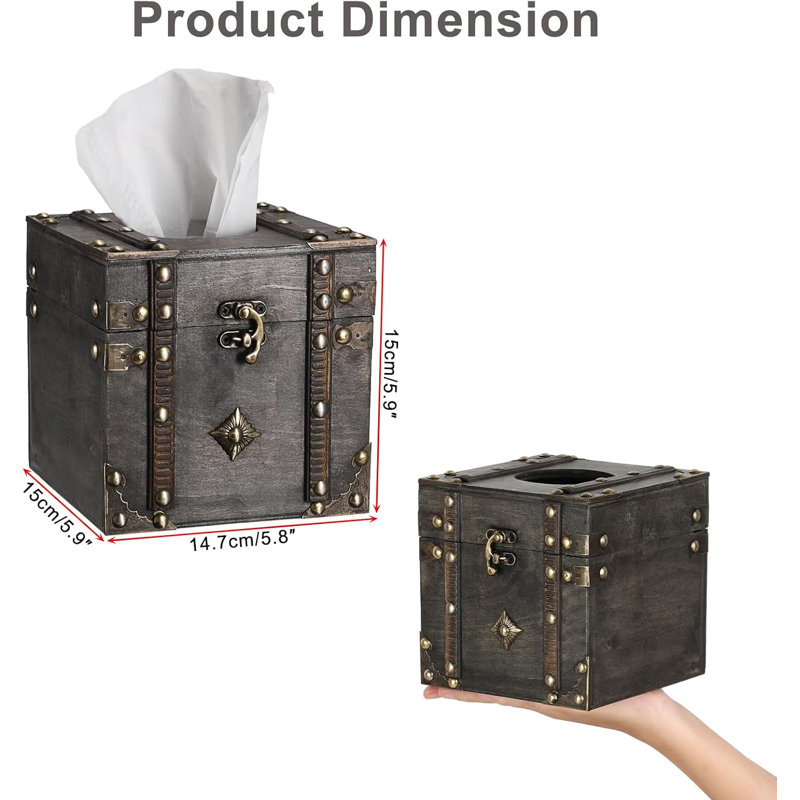 Boîte à mouchoirs en bois rétro avec couvre-boîte à mouchoirs carré