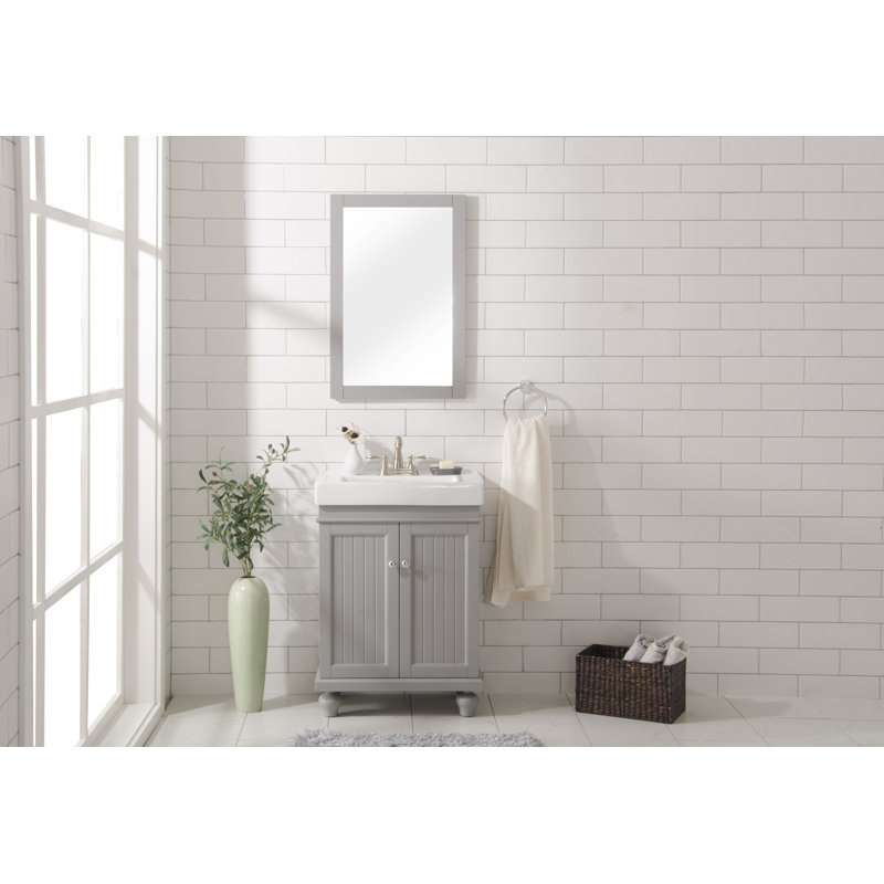 Gruber 24'' Single Bathroom Vanity with Ceramic Top, Gray