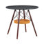 31.5-inch diameter circular dining table, white MDF vacuum formed tabletop, walnut solid wood legs, with suspended woven storage basket structure. A casual coffee table suitable for 2-4 people.-130132040