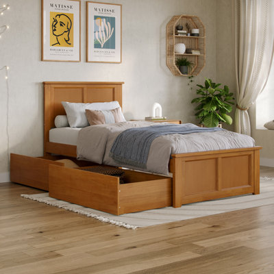 Madison Solid Wood Platform Bed with Matching Footboard & Storage Drawers 