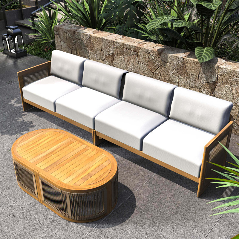 I-Shape 5-Seat Solid Acacia Modular Sofa – Armless Middle With Side Support