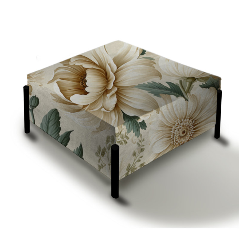 Grand repose-pieds carré antique beige antique floral