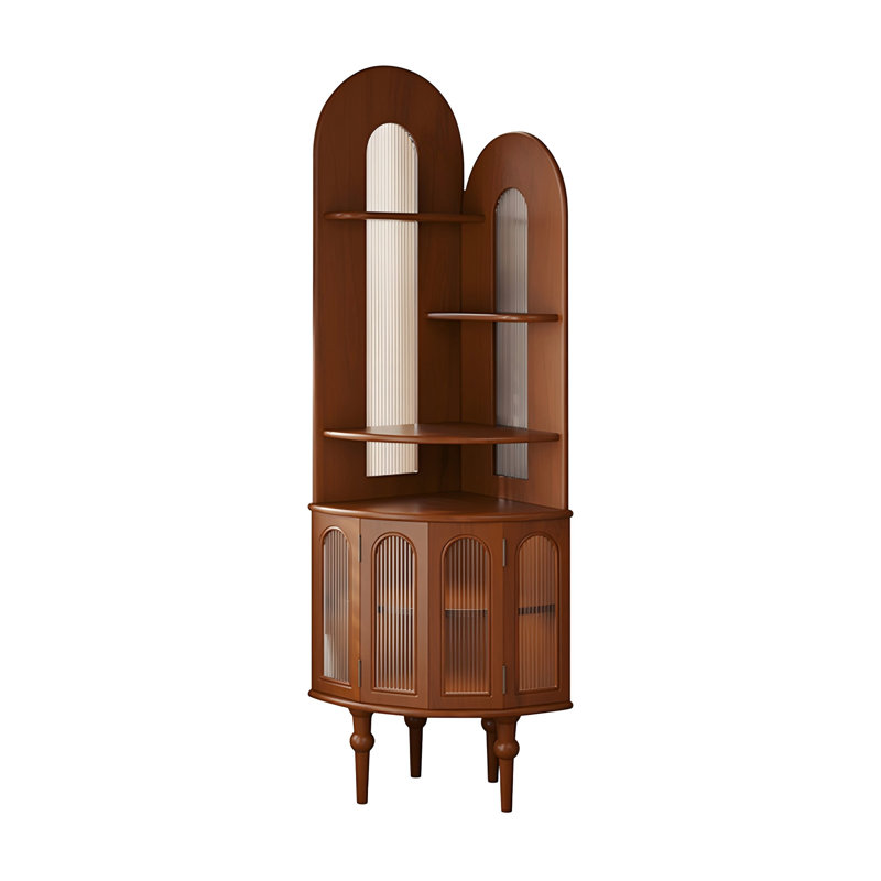 Solid Wood Boxwood Figured glass brown Corner Cabinet