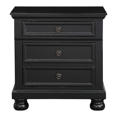 Table de chevet de style chambre à coucher à finition noire avec pieds cachés et tiroirs cachés
