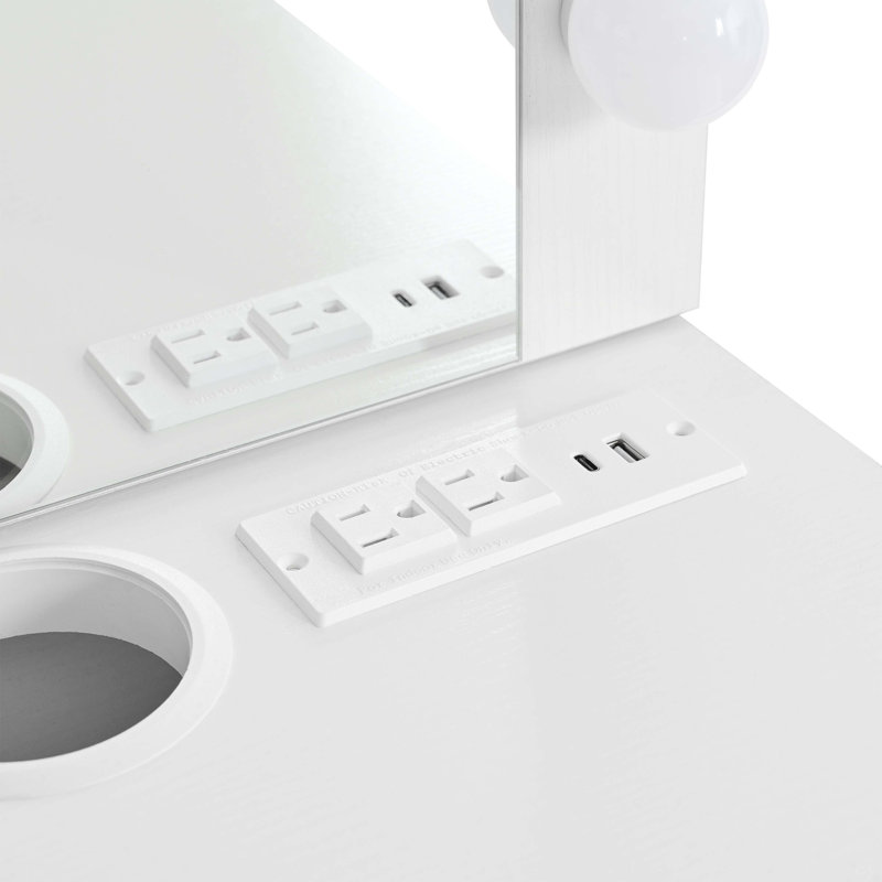 Meuble-lavabo flottant avec miroir et lumières tricolores, coiffeuse murale avec prise de courant, meuble-lavabo compact, grand rangement, blanc