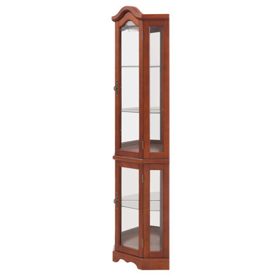 Corner Curio Cabinet With Lights, Adjustable Tempered Glass Shelves, Mirrored Back, Display Cabinet,E26 Light Bulb Not Included