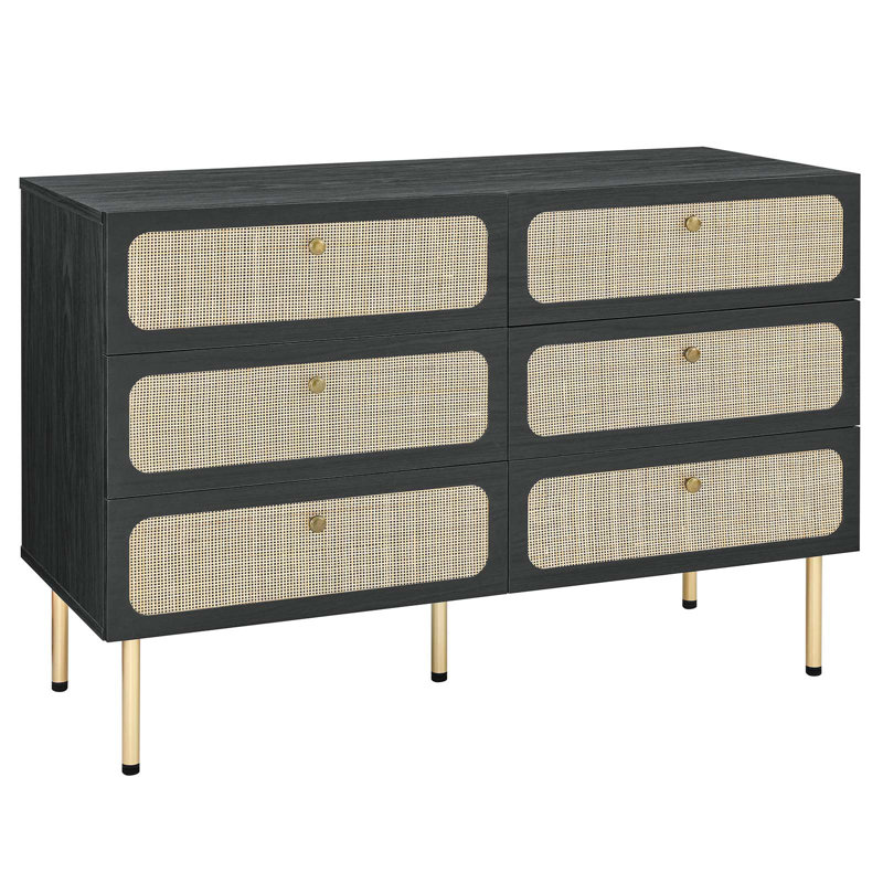 Commode compacte 6 tiroirs Modway, Noir / or