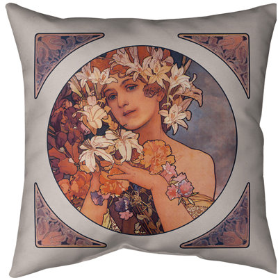 Alphonse Mucha Crown of Flowers Throw Pillow Cover