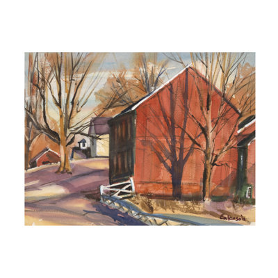 Art mural sur toile tendue - Décoration murale de Stephen Calcasola «Red Barn with Barren Trees» pour le salon, la chambre à coucher ou le bureau - 14 x 19