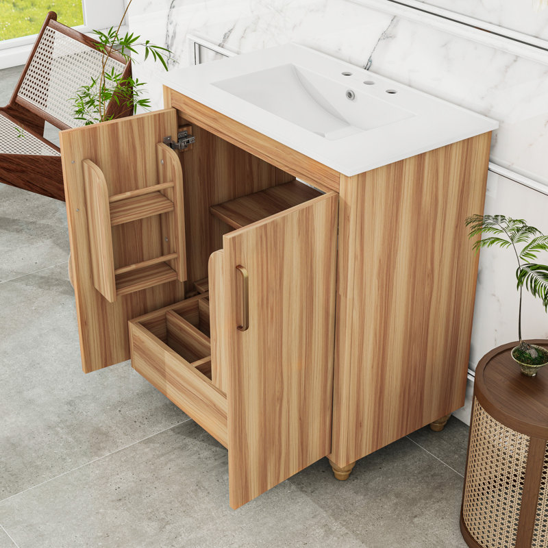 Meuble-lavabo avec lavabo en céramique, tiroir spacieux et tablette réglable