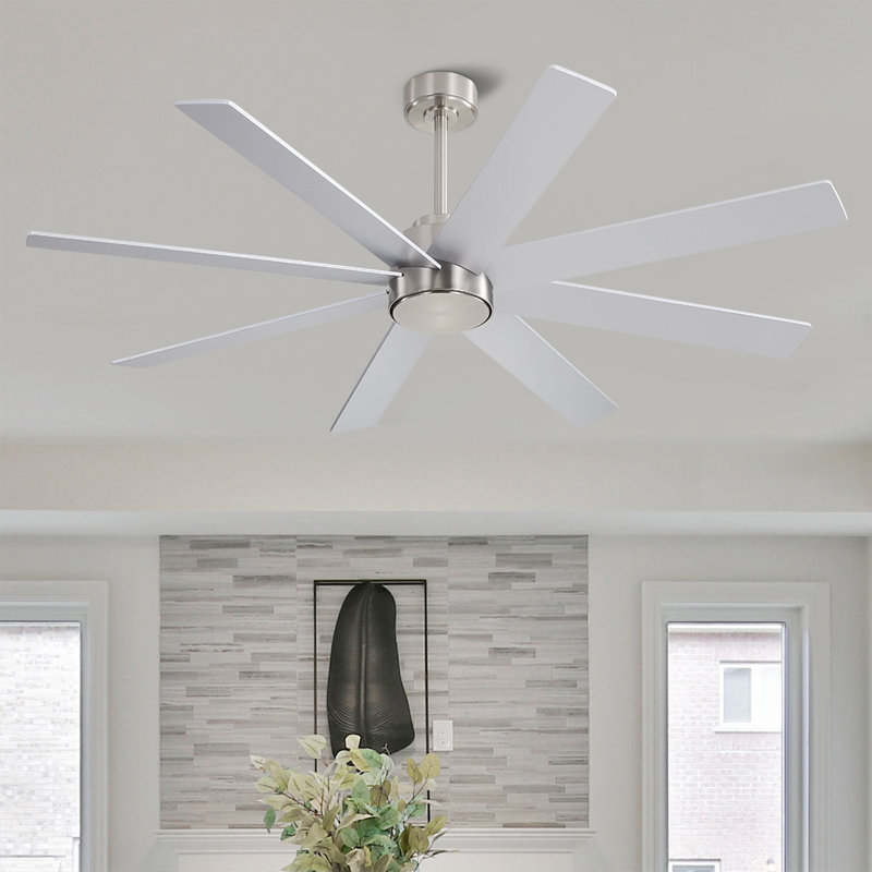 Ventilateur de plafond 8 pales avec télécommande, Nickel avec pales argent, 60"