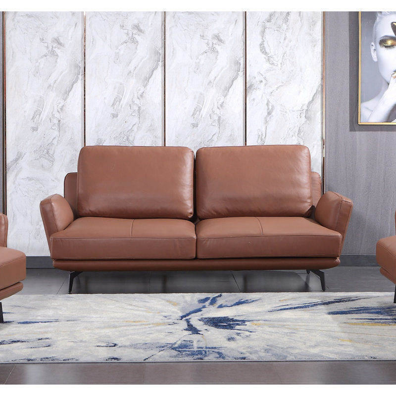 Sofa, Russet Brown Genuine Leather, 65"